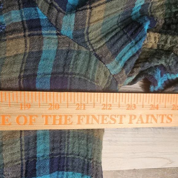 Johnny Was Workshop XL Blue Green Plaid Heavy Embroidery Aztec Western - Picture 9 of 16